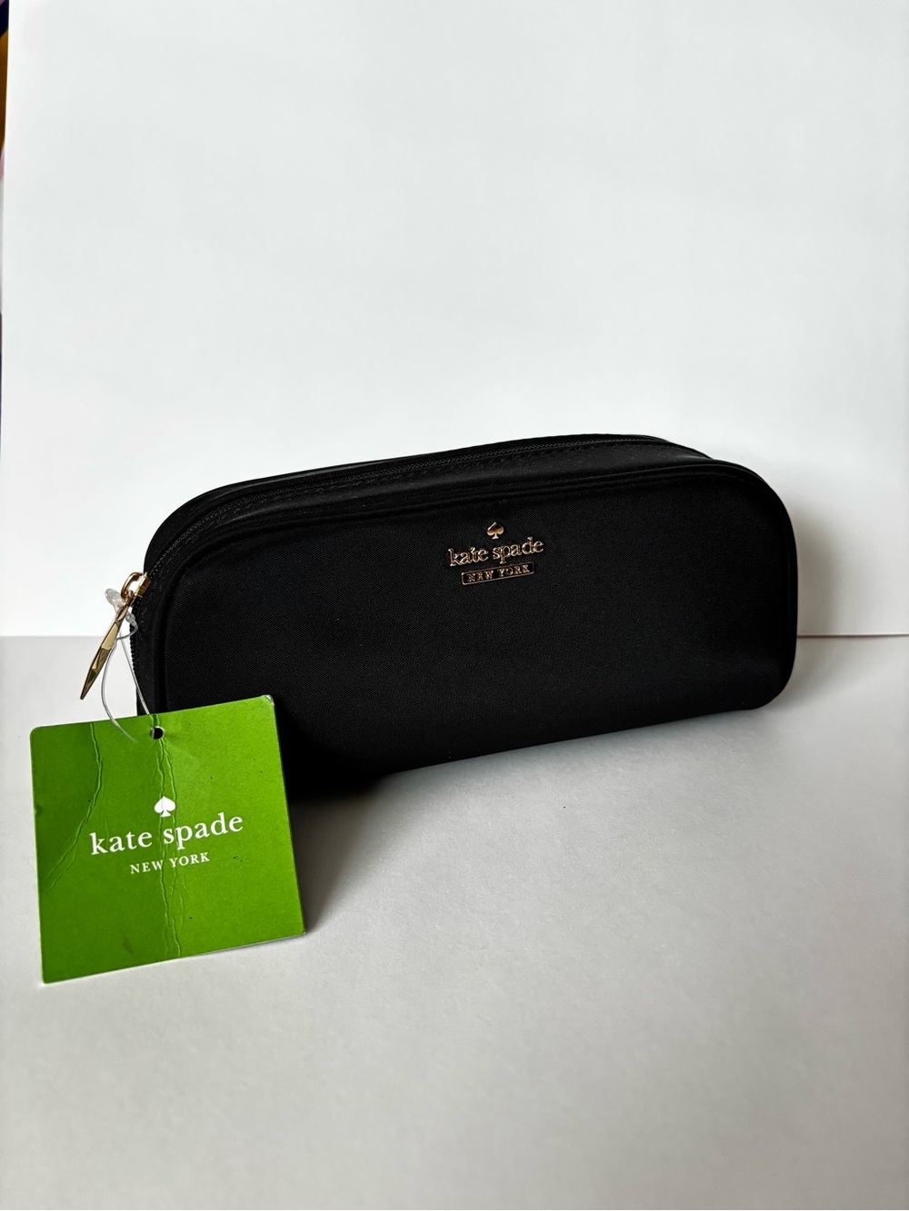 kate spade Black Cosmetic Zip Pouch with Gold Logo